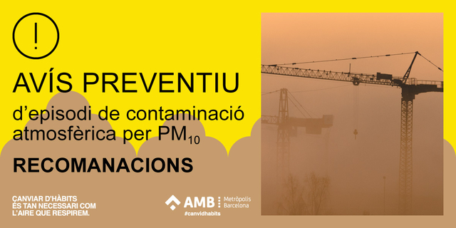 MEDI AMBIENT: Avís preventiu d’episodi de contaminació atmosfèrica per partícules (PM10) 