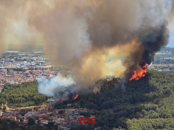 Un incendi forestal a Gavà obliga a confinar diverses urbanitzacions i mobilitza una trentena de dotacions dels Bombers