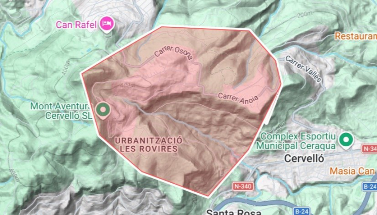 Protecció Civil ordena el confinament de 300 veïns de Cervelló per un incendi forestal